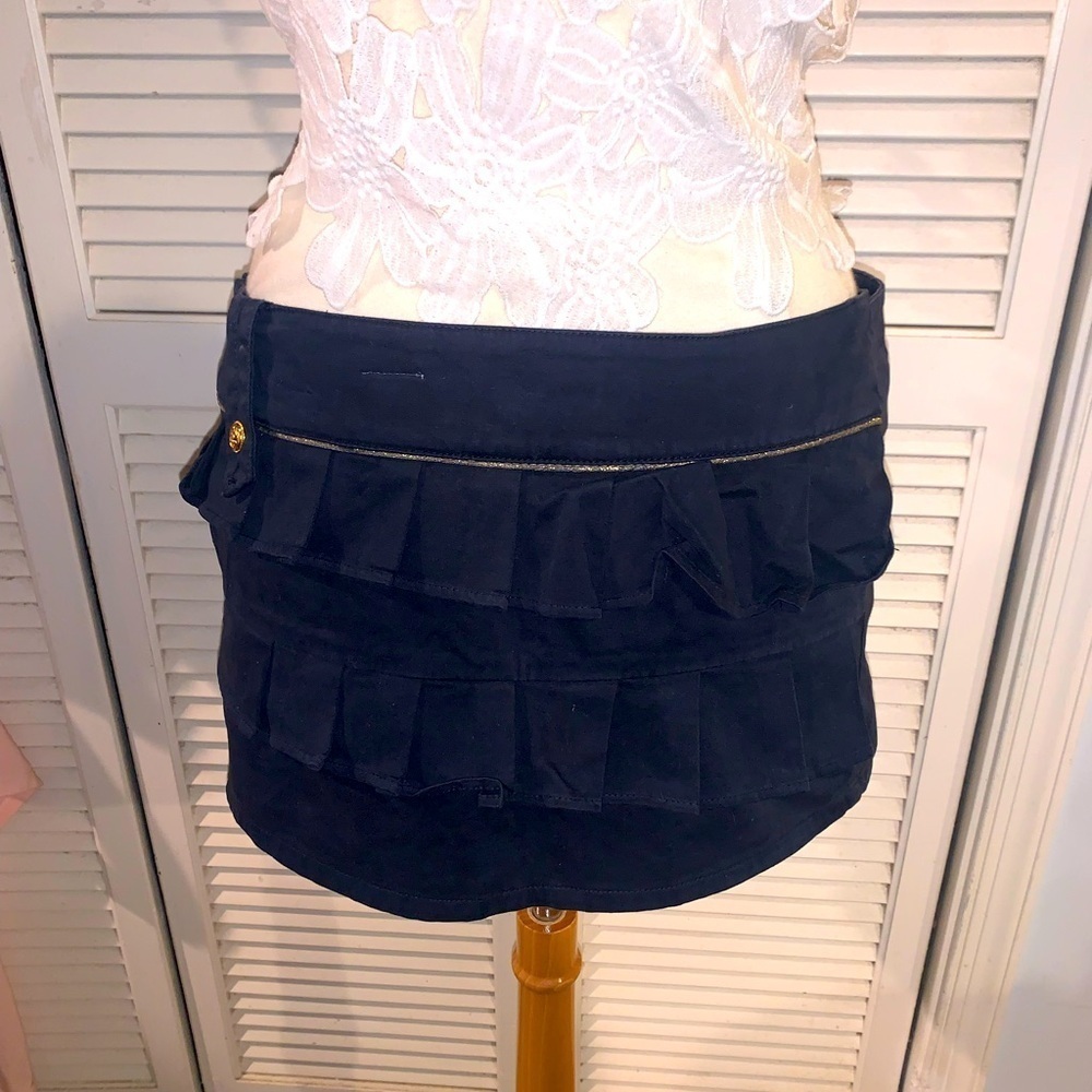 Bershka Box Pleated Cargo Navy Blue With Gold Buttons Micro Mini Skirt 8 Us — image 8 of 8